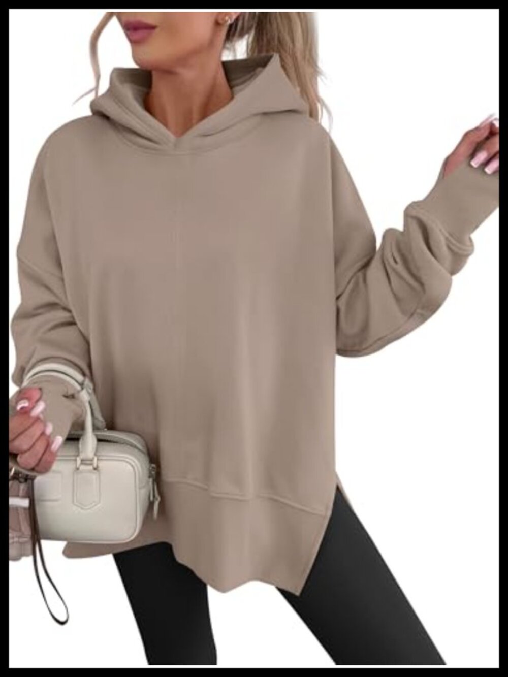 Oversized Pullover Hoodie with Thumb Hole & Side Slit Long Sleeve Sweatshirt